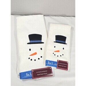 2 St. Nicholas Square Holiday Snowman Kitchen Dish/Hand Towel fingertip NWT